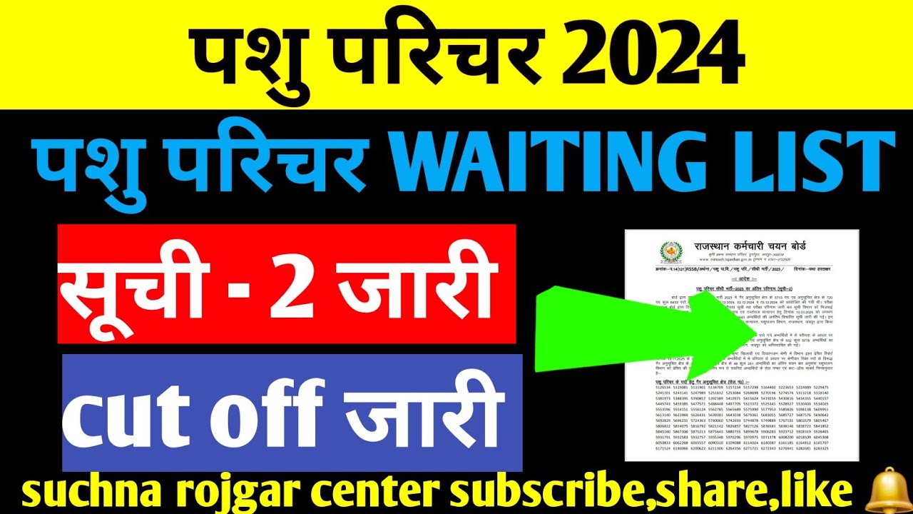 पशु परिचर 2024 उत्कृष्ट खिलाड़ी & दिव्यांगजन श्रेणी का शेष परिणाम जारी || waiting list 2 जारी 