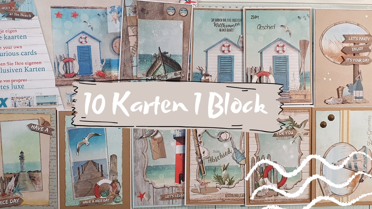 10 Karten 1 Block |STUDIO LIGHT SUMMER AT THE BEACH | Maritime Karten | Maskuline Karten |