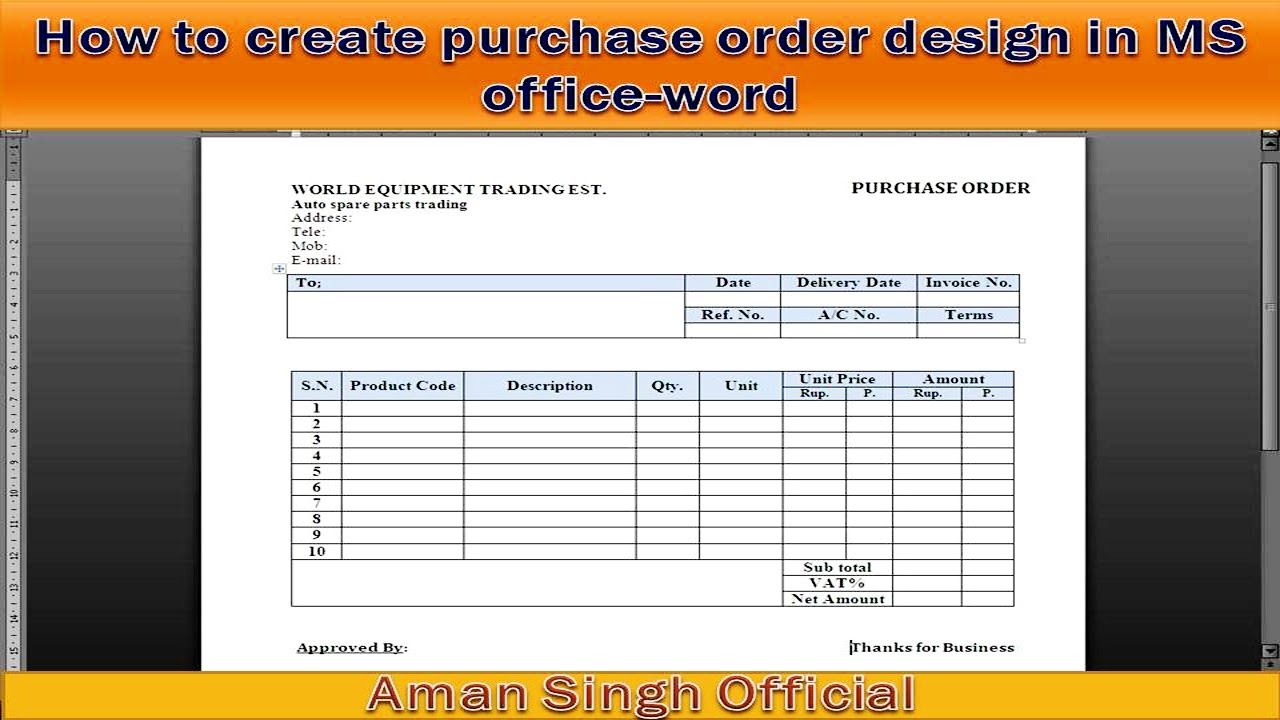 How to Create Purchase Order Template Design Using MS Office Word