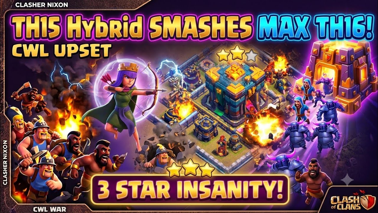 TH15 VS MAX TH16 CWL UPSET! 🔥 QC Hybrid Demolishes TH16 Base | Clash of Clans