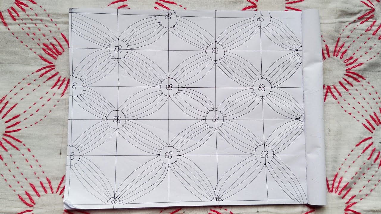 ডোল ফুলের নকশিকাঁথা  আকার সহজ নিয়ম।। Nokshi Katha drawing tutorial easy way.. 