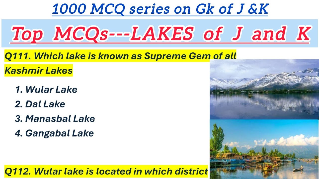 Lakes of J and K || 1000 MCQ Series on Gk of J & k || GK of J and K || @TheAspirants01
