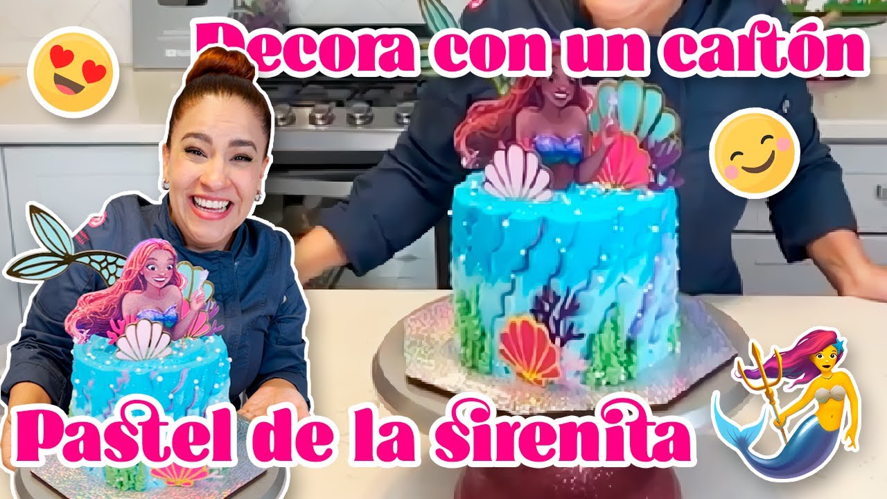 cómo rellenar tú pastel / ó decora con un cartón 😱 / pastel sirenita 🧜🏻‍♀️🌊🦀🪸