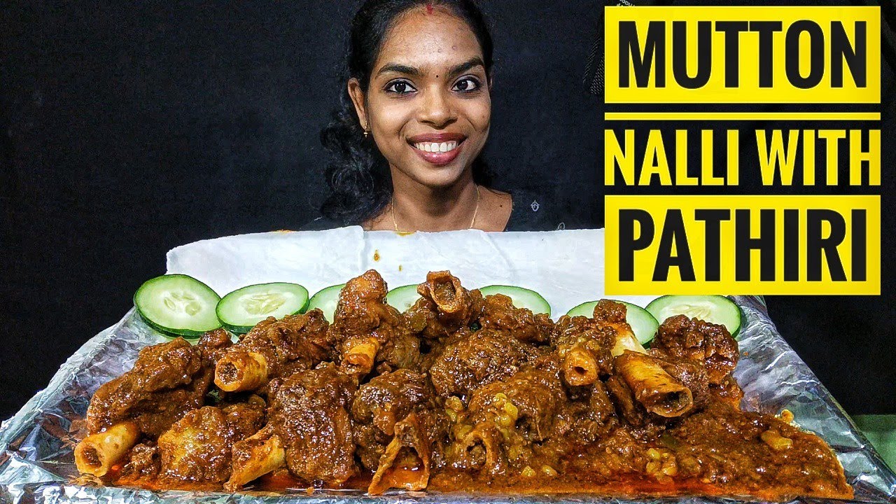 REAL MUKBANG..))SPICY MUTTON NALLI CURRY,PATHIRI, CUCUMBER SALAD#mukbang#pravidevravlogs