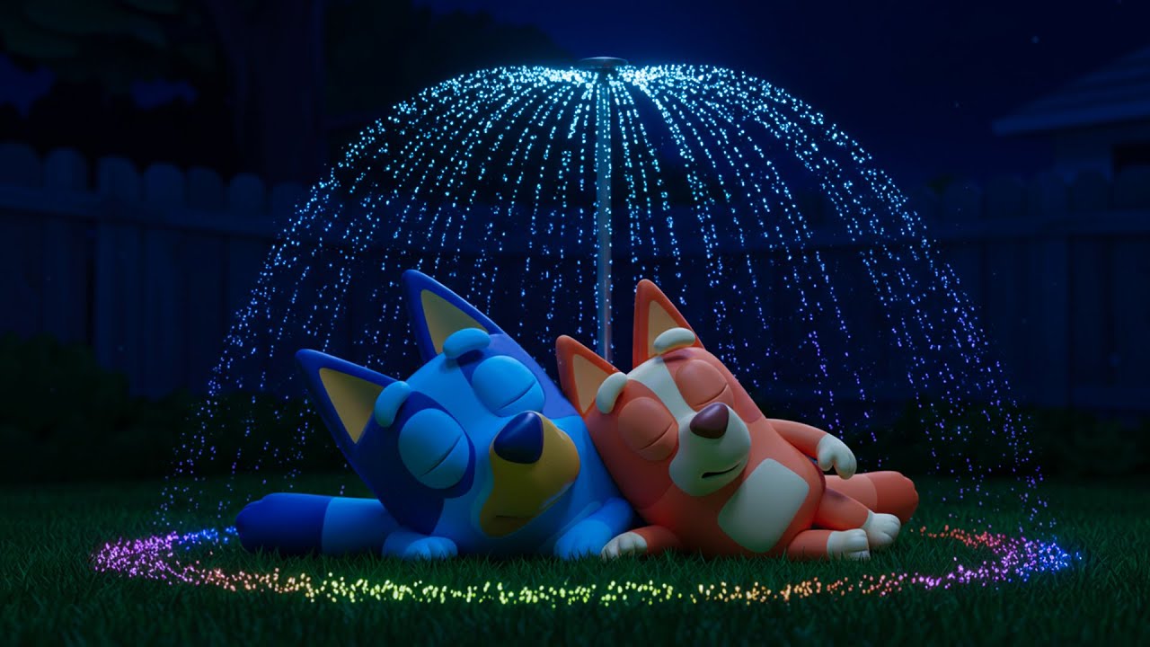 Bluey and Bingo with the Starlit Sprinkler 🌊✨ Relaxing Sleep Music with Gentle Water Sounds
