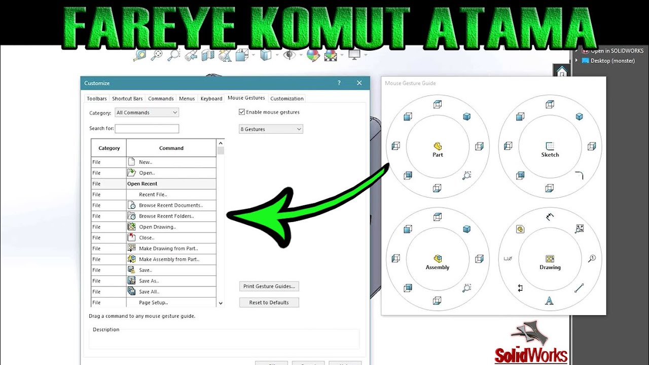 SolidWorks | Fare Hareketlerine Kısayol Atama