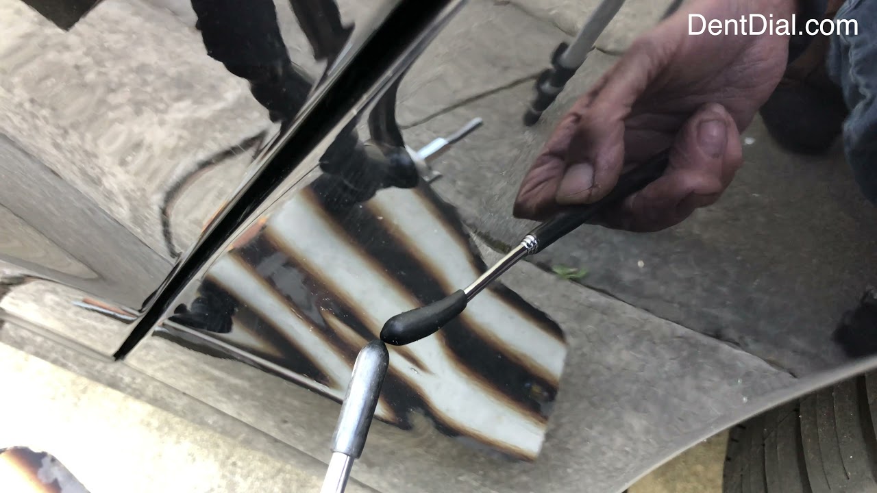 Tesla S Aluminum Paintless Dent Repair using SlotBar by DentDial Pdr tools.
