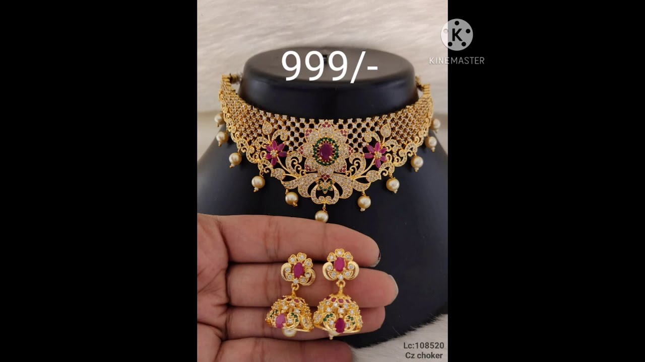Cz chokars with jumkas 950 to 1000 range | whatsapp 9014787357 | ks fashion jewels