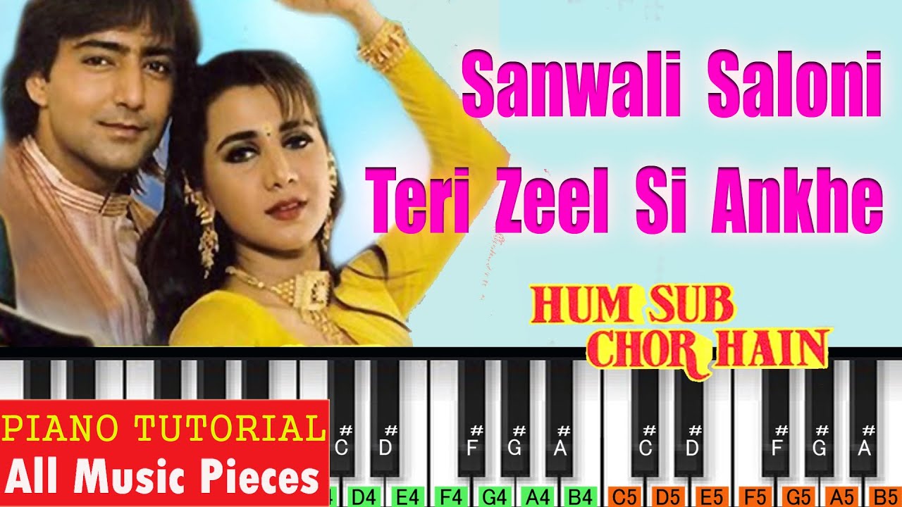 Sanwali Saloni Teri Zil Si Piano Tutorial & Notation | 90s Melody | Kumar Sanu | Bollywood songs