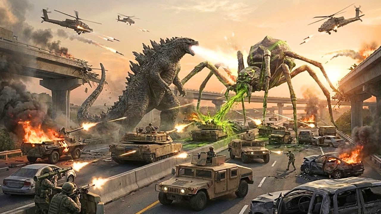 Godzilla vs. The Giant Acid Spider: Military Convoy Ambush on the Highway