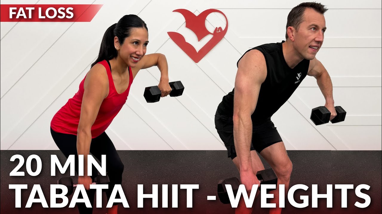 20 Minute HIIT Workout for Fat Loss with Weights at Home - No Jumping Tabata - Full Body Dumbbells