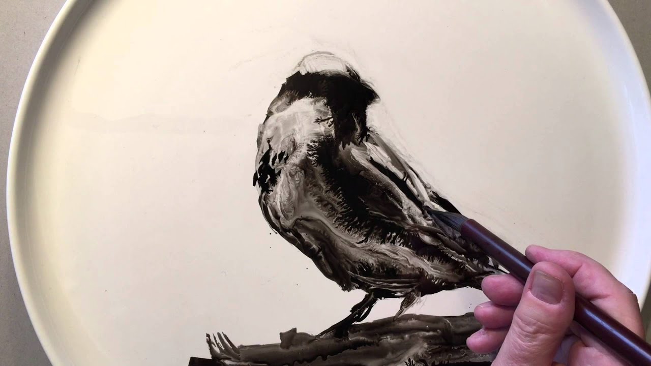 Sumi-e Painting on a China Plate