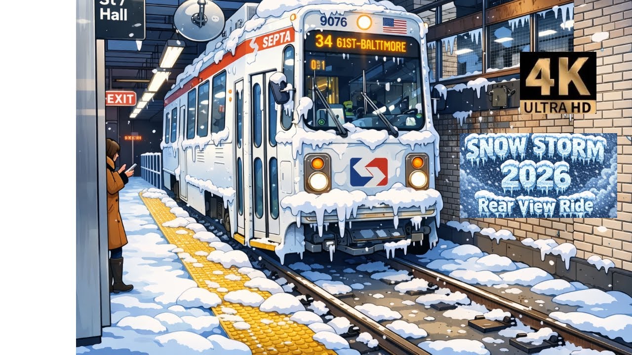 Philadelphia 34 trolley snow storm 2026 rear view ride 