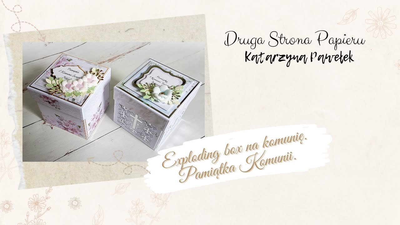 Exploding box z elementami pop-up na komunię. Pamiątka I Komuniii św. Kolekcje digi Made by Kate.