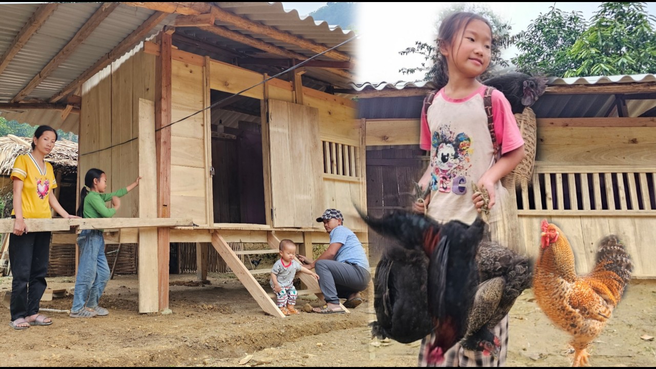 The mother and son went digging bamboo shoots, and the father built an additional house on the left