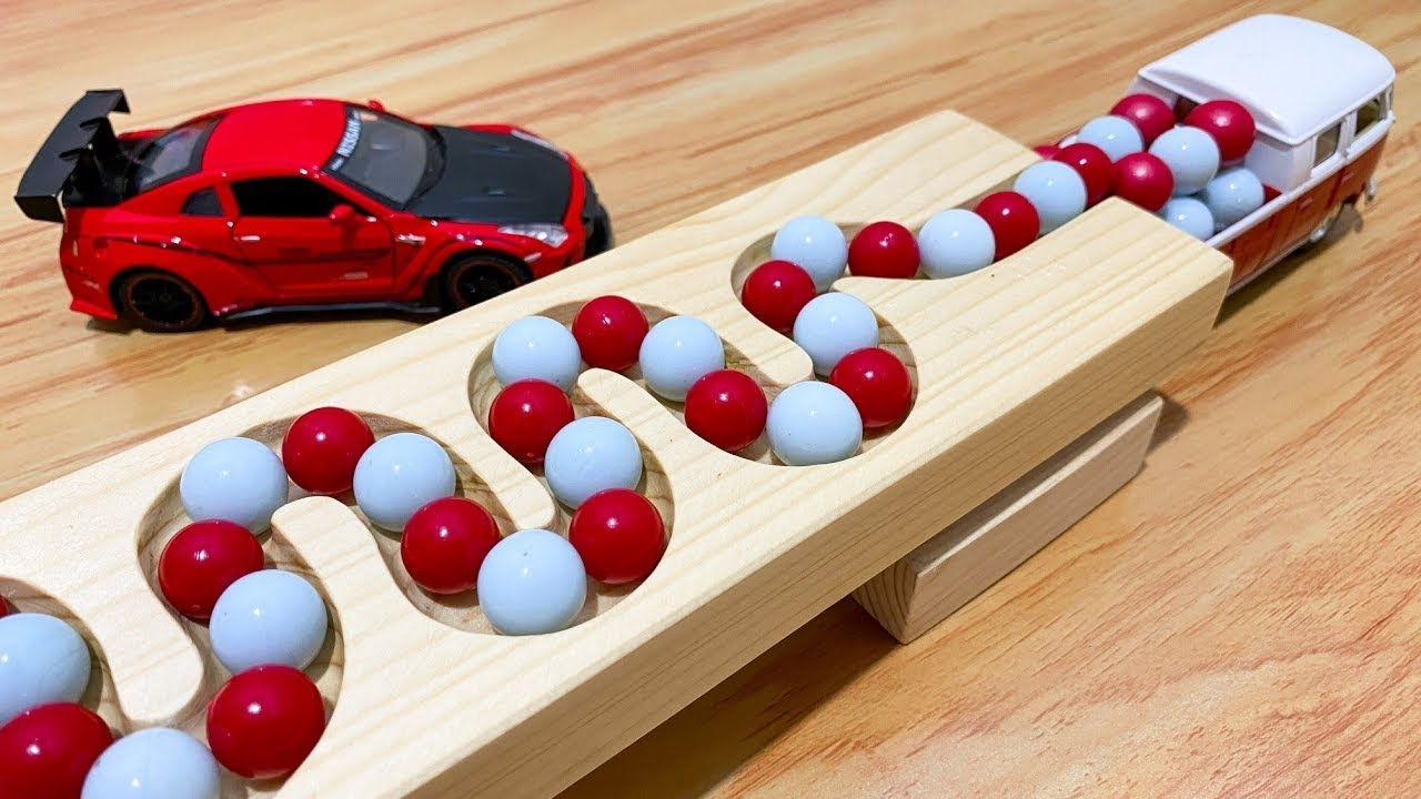 Marble Run Race ☆ HABA Slope &Retro Makita Truck, Excavator, Garbage Truck, Dump Truck,Ambulances