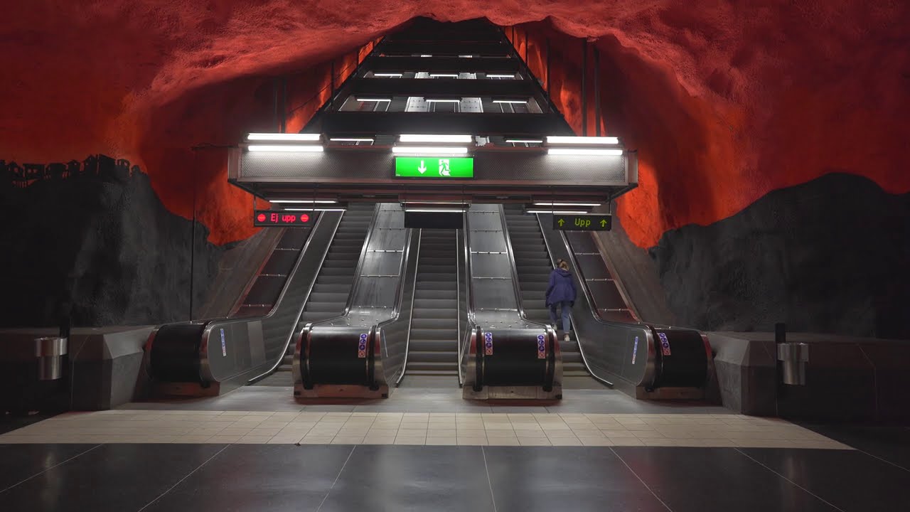 Sweden, Subway night ride from Akalla to Solna Centrum