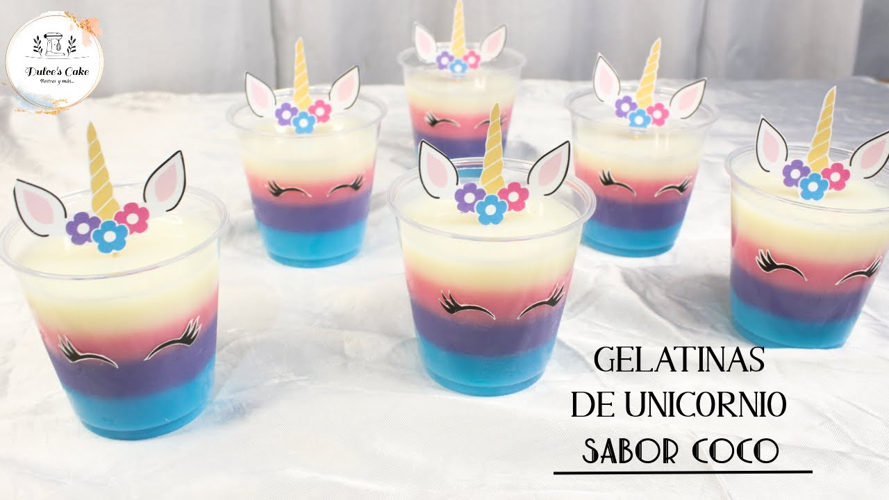 GELATINAS DE UNICORNIO EN VASITOS SABOR COCO / PARA VENTA O FIESTAS INFANTILES / DULCES CAKE