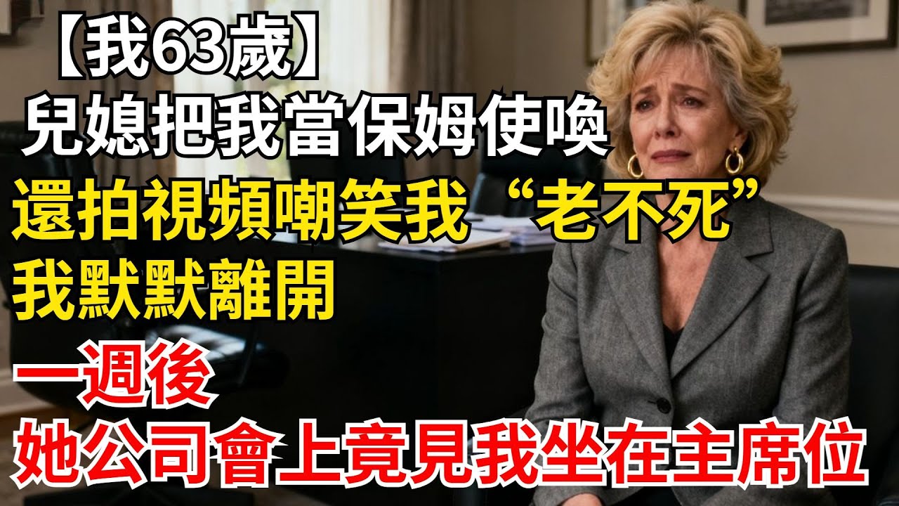 我63歲，兒媳把我當保姆使喚，還拍視頻嘲笑我“老不死”。我默默離開。一週後，她公司會上竟見我坐在主席位…#晚年生活#人生智慧#家庭關係#親子教育#情感故事
