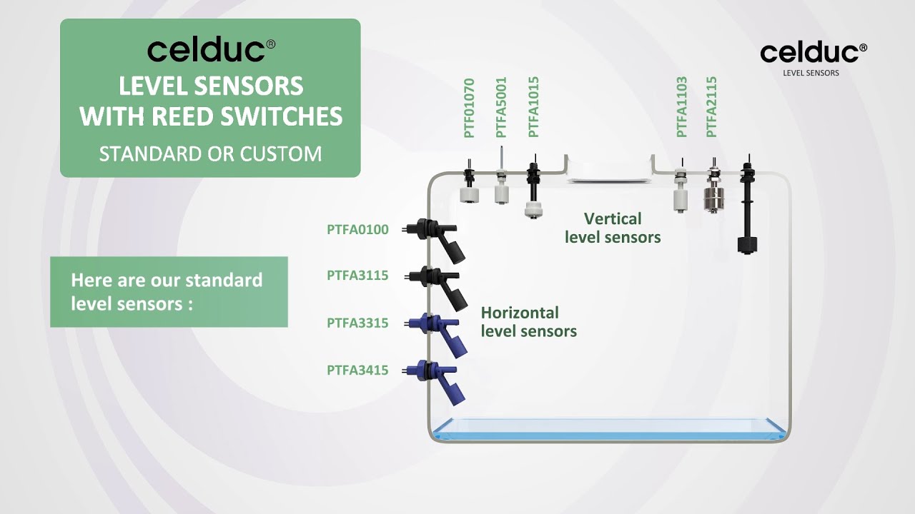 celduc relais : standard or specific level sensors using Reed switches
