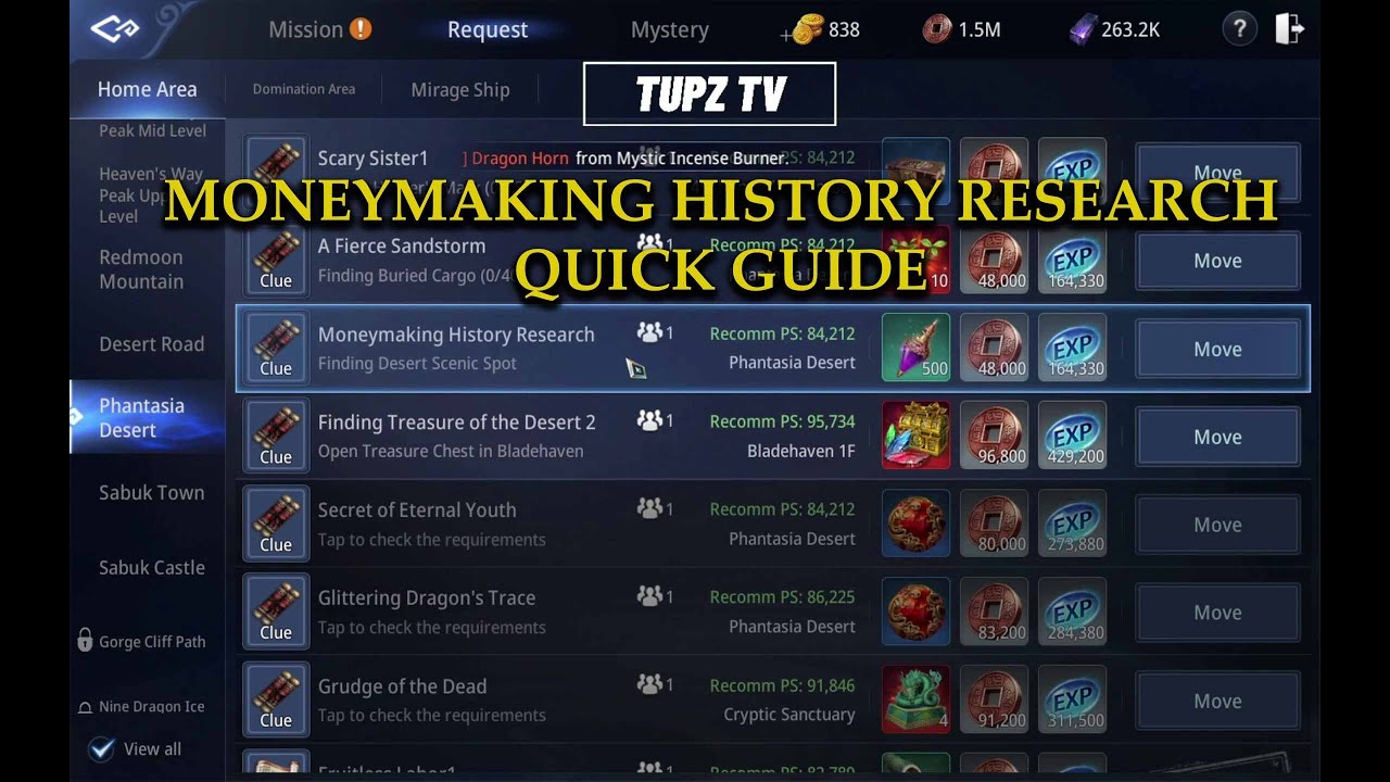 MIR 4 - MONEYMAKING HISTORY RESEARCH | REQUEST MISSION QUICK GUIDE