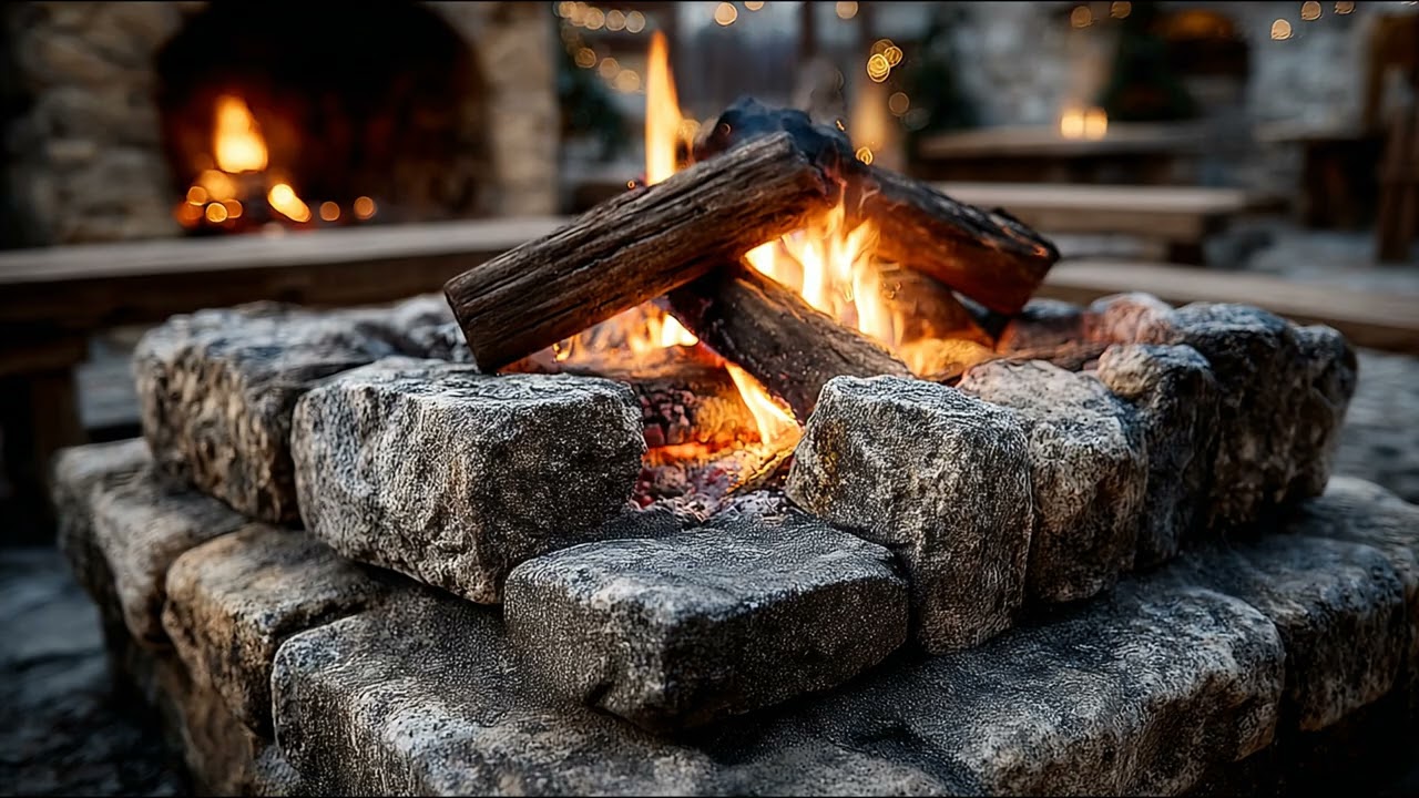 10 Hours of Stone Campfire Ambience 🔥 Calm Daylight Fire with Evening Vibes Stone Campfire at Dusk