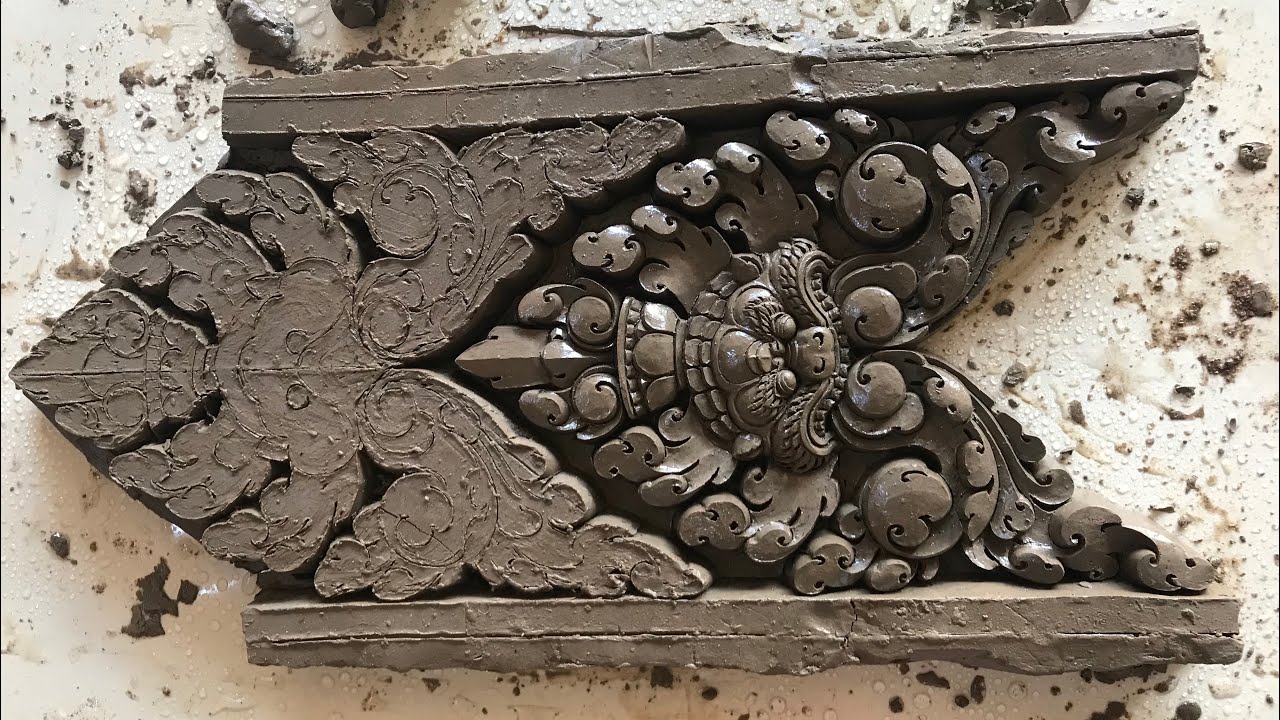 How to carve clay ornament  pursuant ancient temples style in Cambodia
