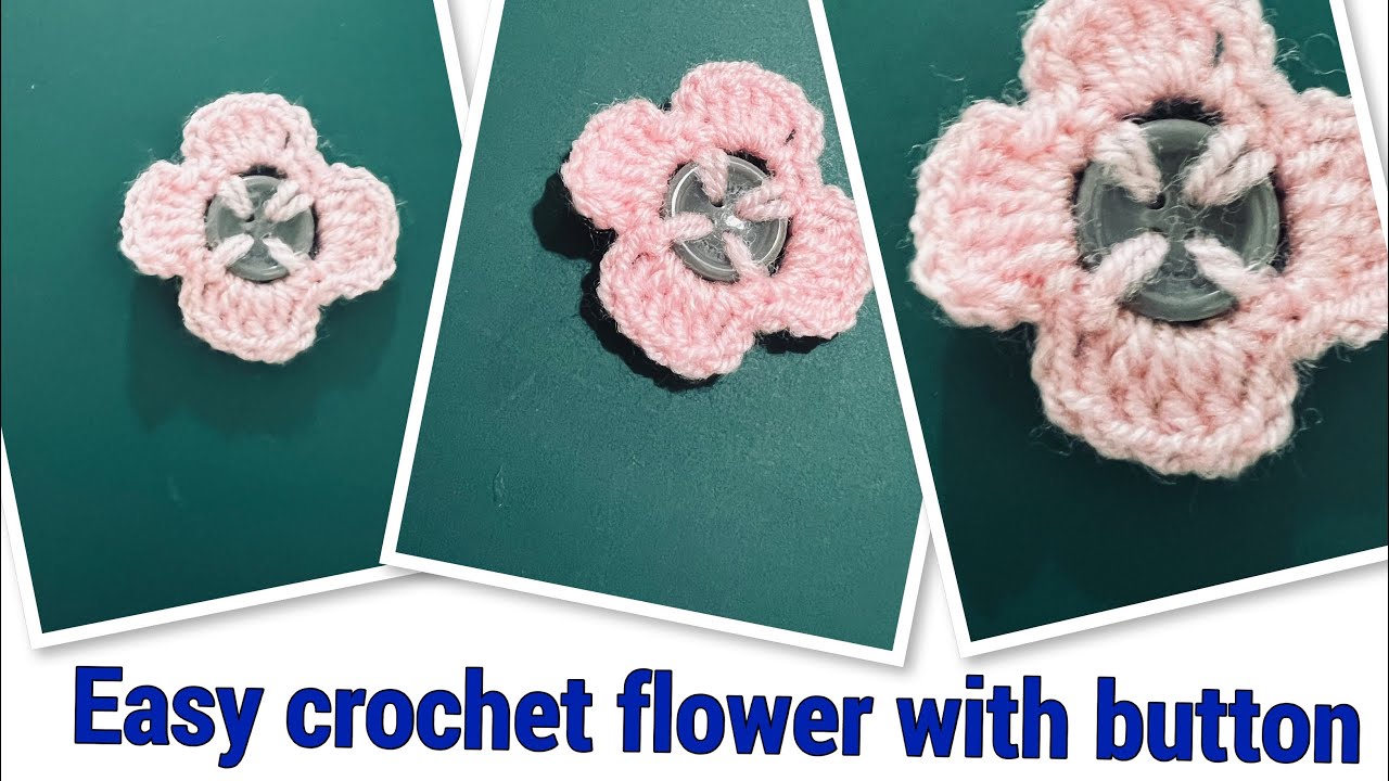 How to make crochet flower with button  #crochet #flowers  #viral #easycrochet #easy #art #craft 