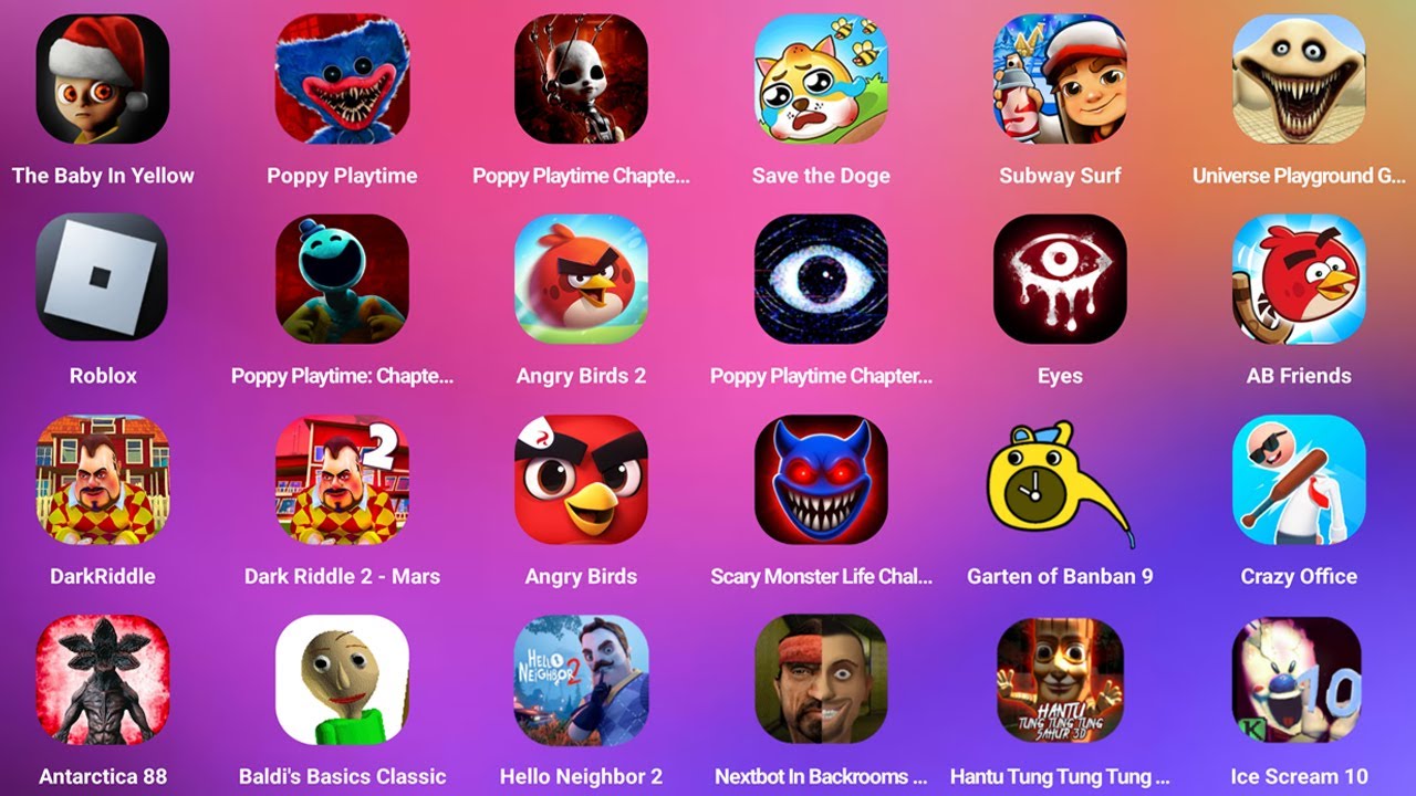 Roblox,Dark Riddle 2 - Mars,Hello Neighbor 2,Poppy Playtime 5 Mobile,Subway Surfers,Antarctica 88