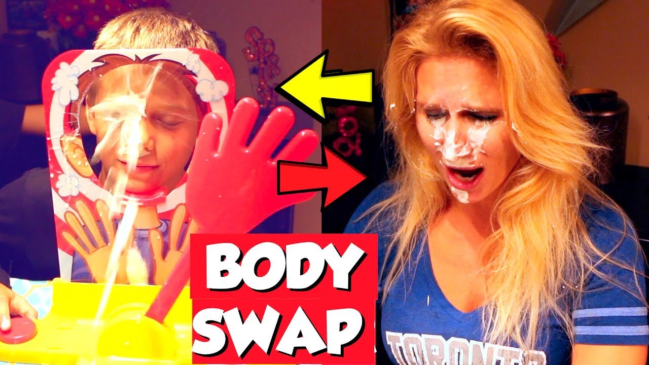 Body Swap (m2f m2m) Nerf War: Parents Vs Kids - Ep 7: Fun W/ Pie In The Face Game & Working Out!