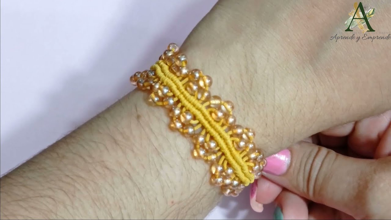 Clase #4 Pulsera nudo festón con mostacillas clase #4