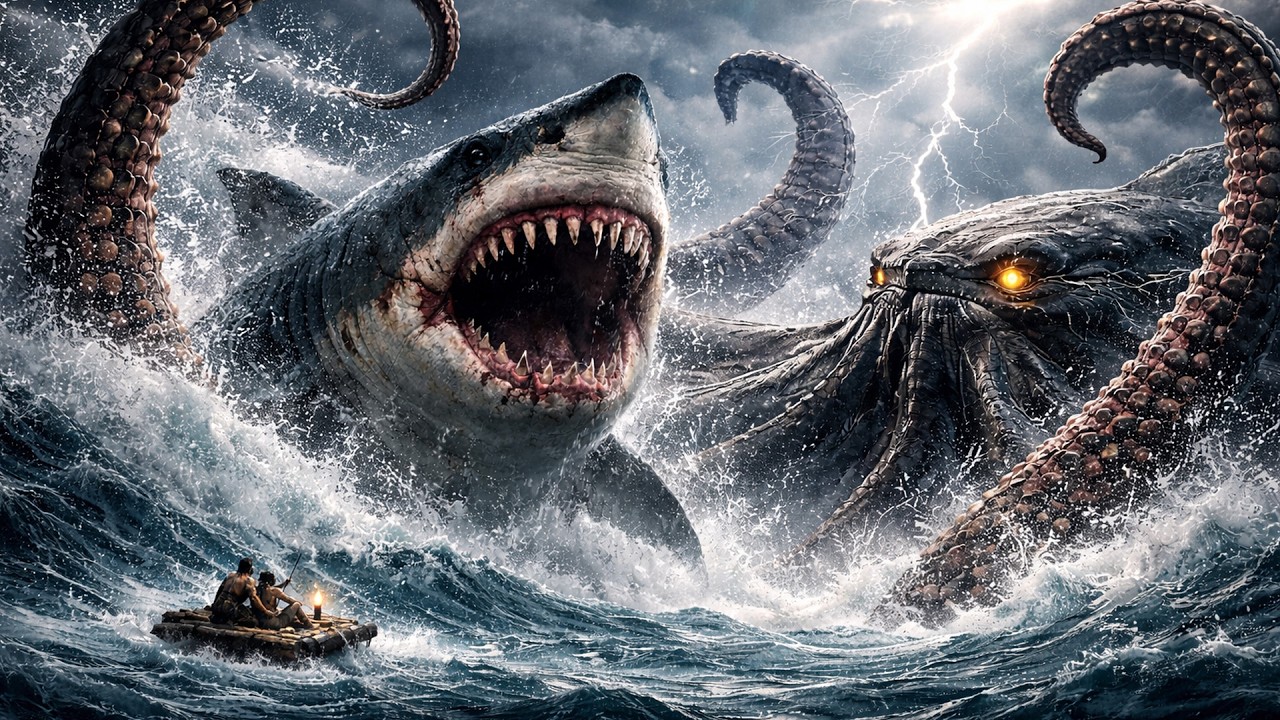 Prehistoric Humans & Orcas vs. Megalodon – The Ultimate Alliance (Night Battle)!