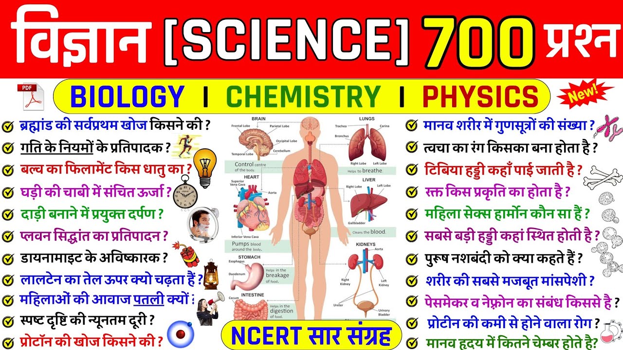 Science Top 700 Questions in Hindi | सामान्य विज्ञान | Biology | Physics | Chemistry | for All Exam