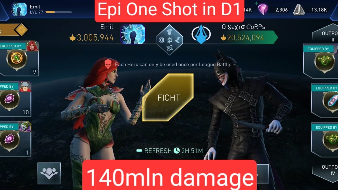 Epi One Shot in D1, 140mln dmg | Injustice 2 mobile League Invasions