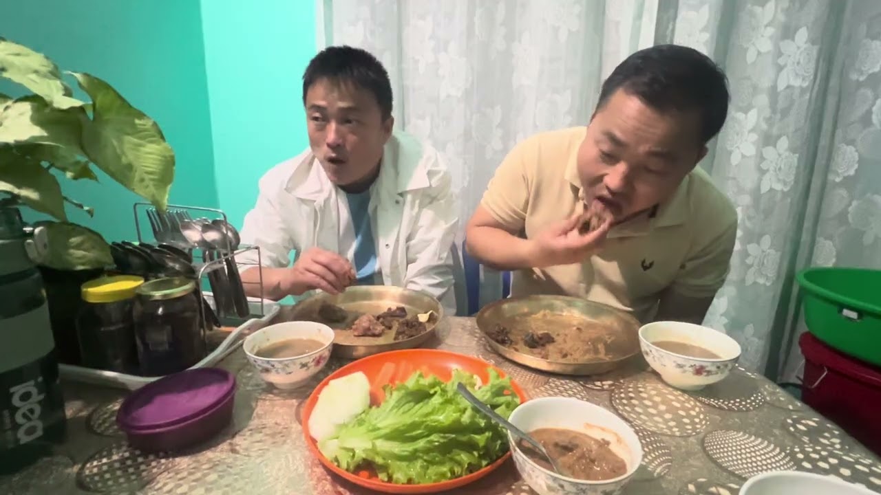 Eating Nepali culture food Dhido 