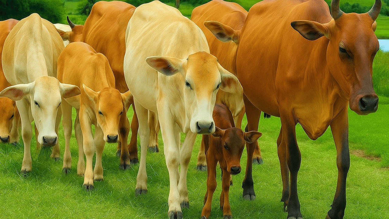 Gembala kawanan sapi lembu berjalan menuju kandang peternakan sapi di desa yang indah suara sapi moo