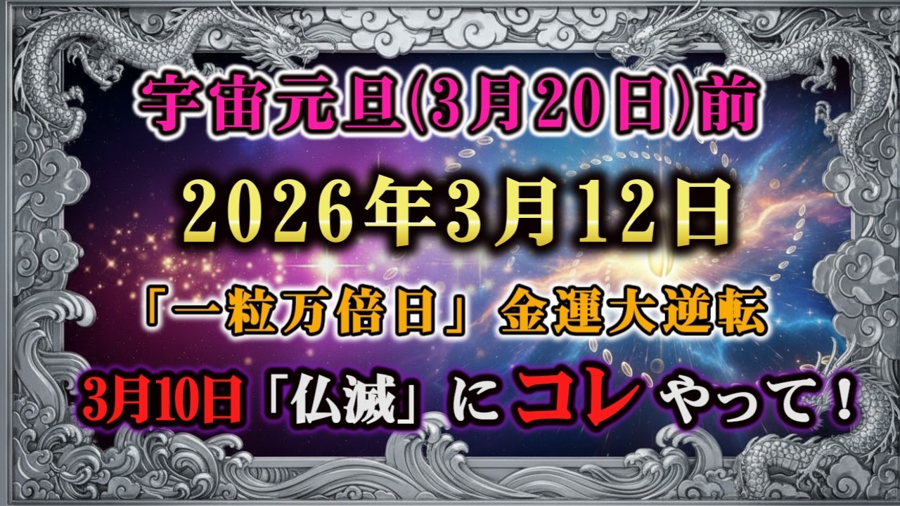 【緊急警告】3月10日「仏滅」にやること！3月12日(一粒万倍日)金運大逆転、宇宙元旦(3月20日)前の重要儀式