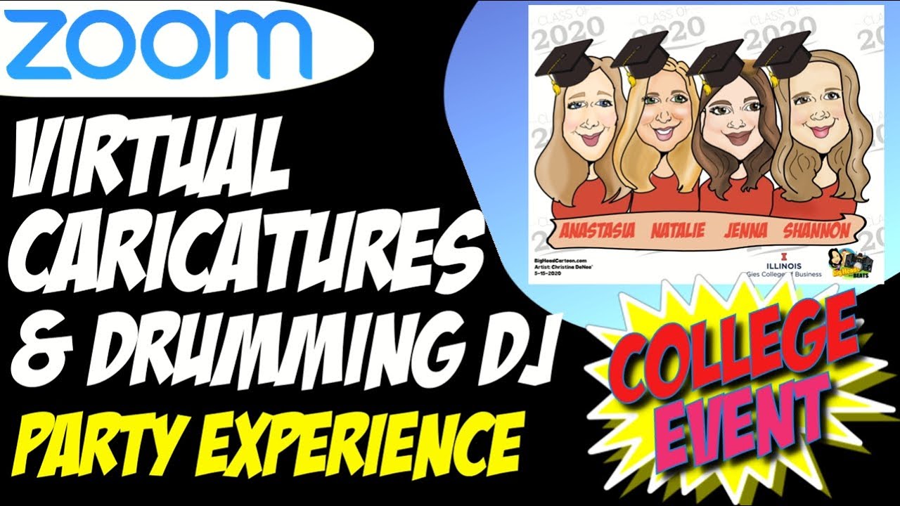 Zoom: Virtual Caricature Art & Drumming DJ Party Experience | Virtual Grad Party| Zoom Party Ideas