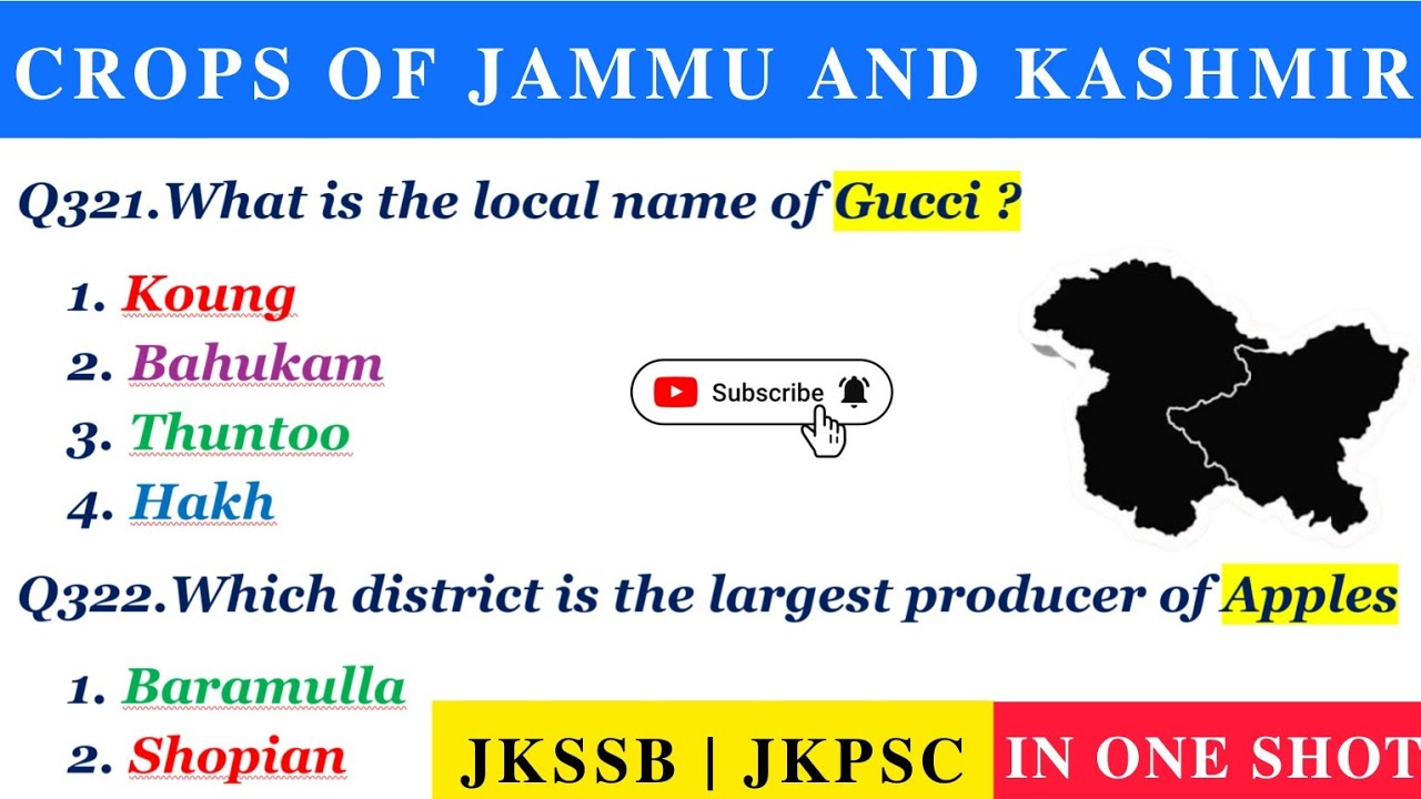 Crops of Jammu and Kashmir | GK of J & K MCQs | JKP Constable & other Jkssb exams @TheAspirants01