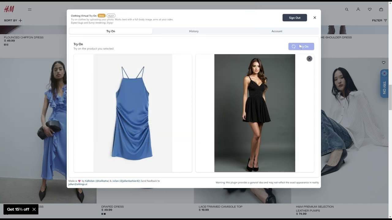 Clothing Virtual Try On chrome extension product overview / demo