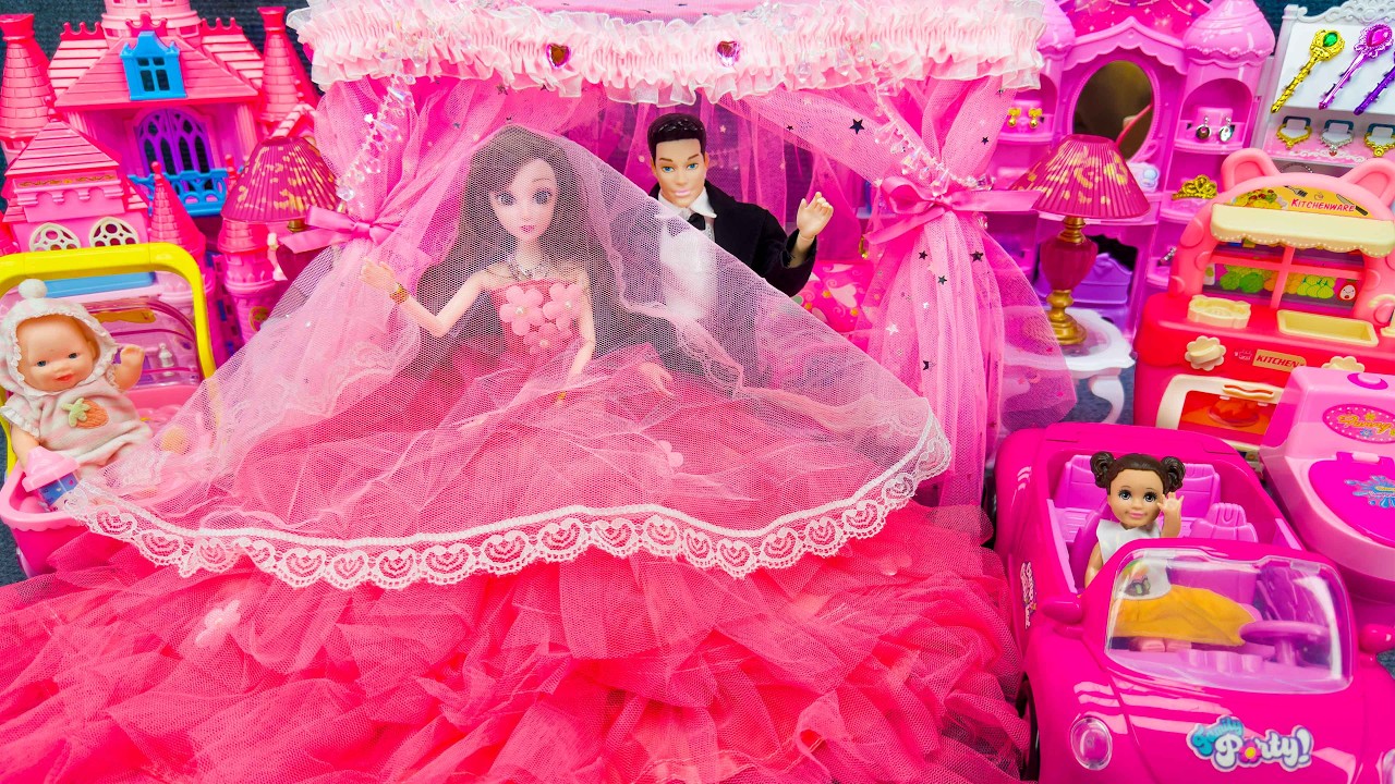 22 Minutes Satisfying with Unboxing Pink Barbie Doll Bedroom,Kitchen Collection Review Toys