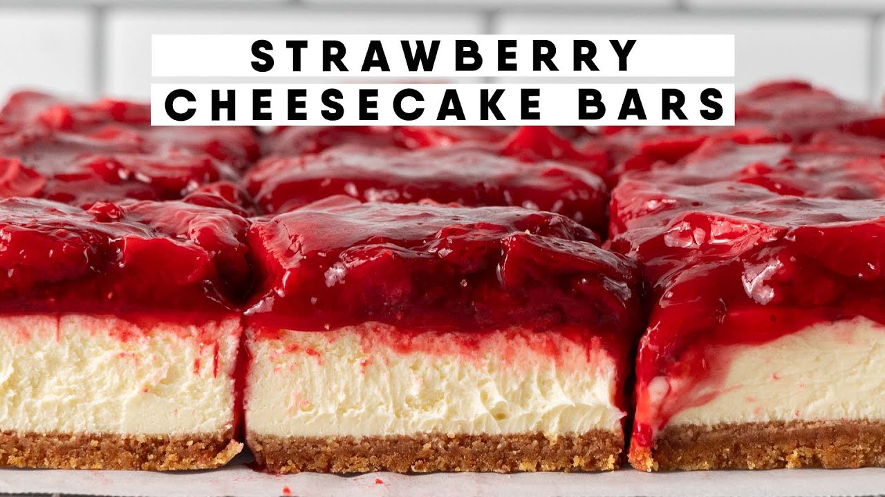 Baked Fresh Strawberry Cheesecake Bars: Ultra Creamy with a Glossy Strawberry Topping