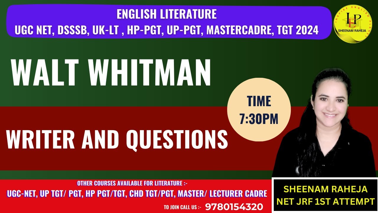 WALT WHITMAN MCQS REVISION #uppgt #uppgtenglish  #mastercadre #ugcnetenglish #previousyearquestions