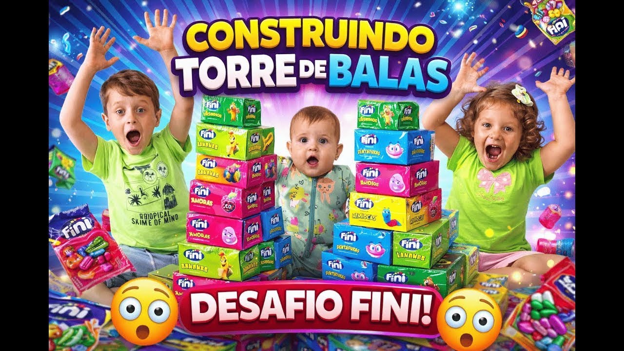 DESAFIO construindo uma torre de balas FINI. Pitukinhos foram desafiados e entraram em ação.
