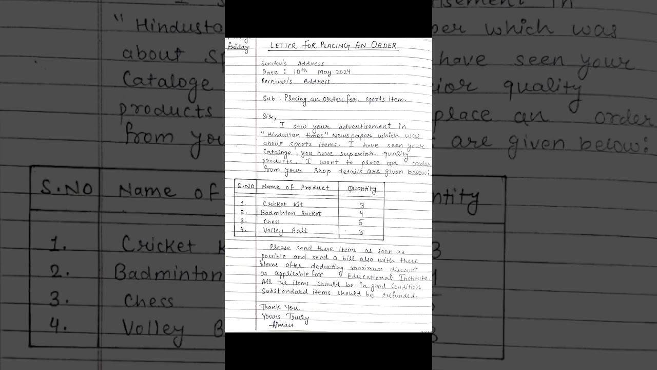 Letter For Placing An Order.  #letter #letterwriting