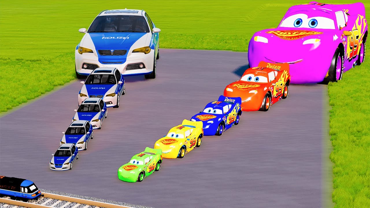 Big & Small McQueen & Police Car vs Train Thomas, DSC Shaker & Downhill Race – BeamNG.drive