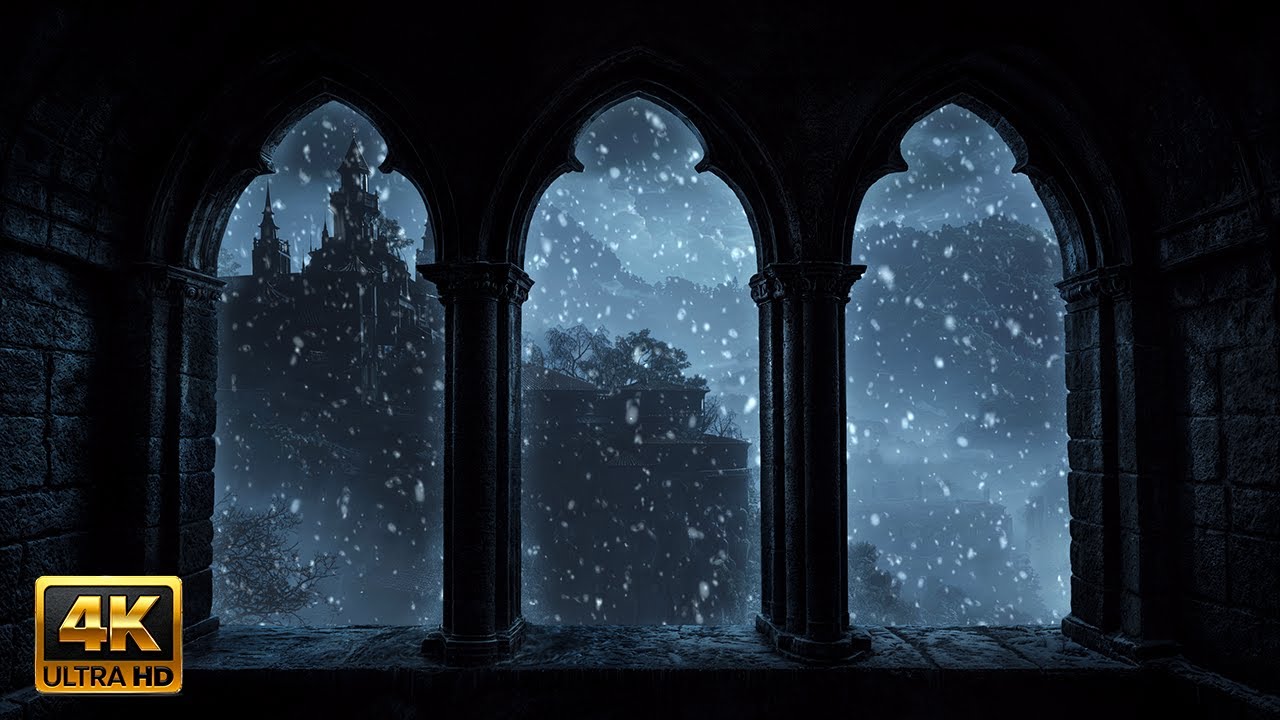 Castle Window During Blizzard – Howling Wind & Heavy Snow for Deep Sleep & Anxiety Relief