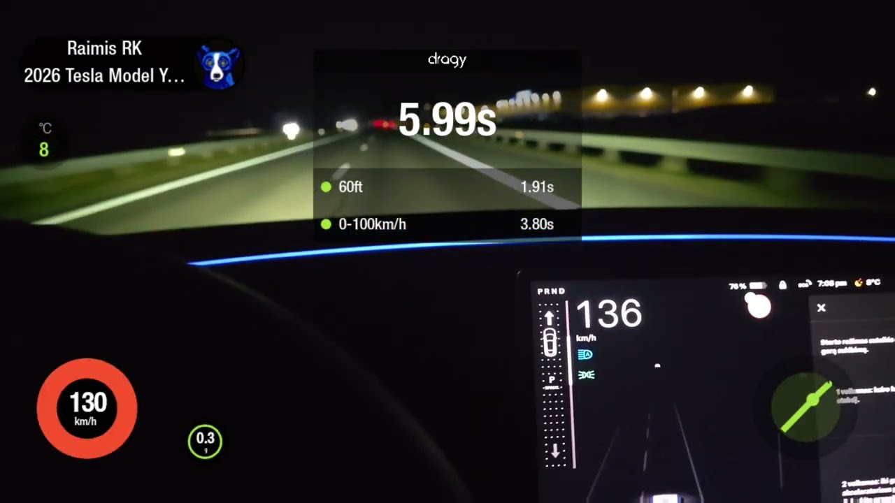 2025 Tesla model Y PERFORMANCE acceleration 0-100km/h on dragy