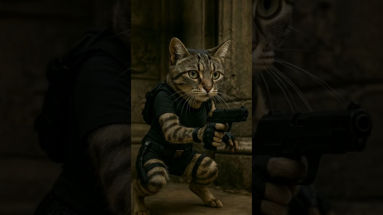 Fearless. Fierce. Fluffy. 🎯🐱 #CatCroft #shorts #cat #pawlywood #TombRaiderCat #AdventurerPaws