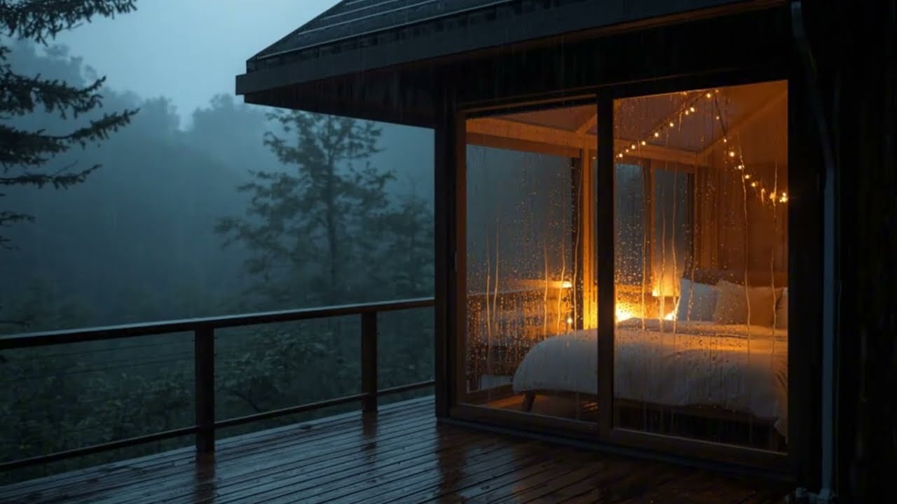 Rain Falling on a Forest Cabin Bedroom – Deep Sleep Ambience